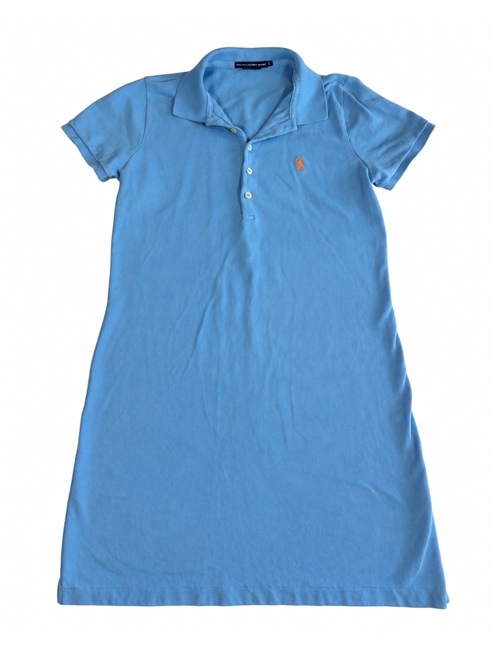 Ralph Lauren Sport Polo Dress Womens L Blue Orange Pony 100% Cotton Preppy